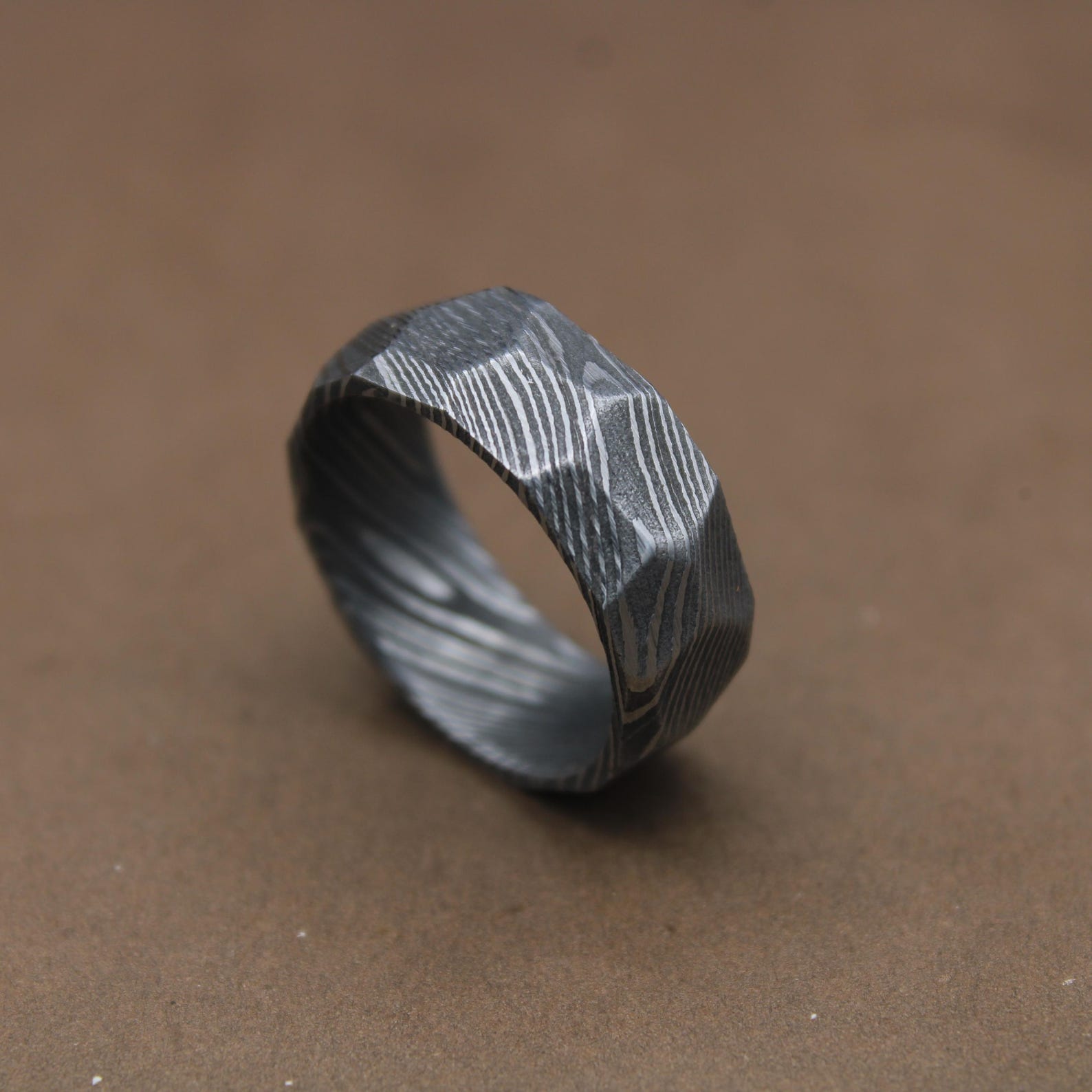 Hammered damascus ring
