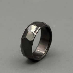 Zirconium Ring Classic Black Faceted Zirconium Ring Minimalist Faceted Handmade Zirconium Ring Anniversary Gift for Him Wedding Band for Him