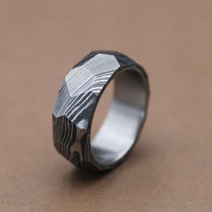 Unique Titanium Damascus Random Pattern Handcrafted Titanium Ring For Men Anniversary Gift Colorful Titanium Heat Anodized Valentines Gift