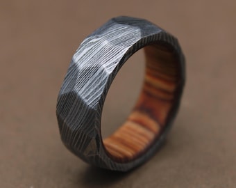 Damascus Whiskey Barrel Ring, Engagement Ring, Silver Ring, Mens Wedding Band, Promise Ring, Wedding Band, Vintage Ring, Mens Wedding Bands