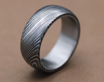 Handcrafted Titanium Damascus Ring, Random Pattern, Anniversary Gift