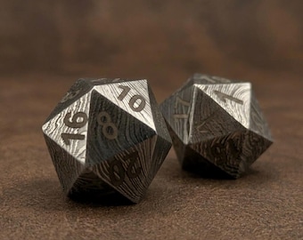 Hand-Forged Damascus Steel DND Dice Set: RPG Gaming Metalwork (d1-d20)