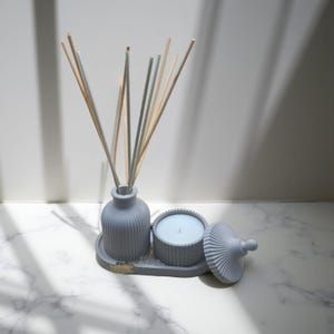 Handcrafted Cement Candle Tray Set of 3  | Neutral Home Decor | Jesmonite Diffuser