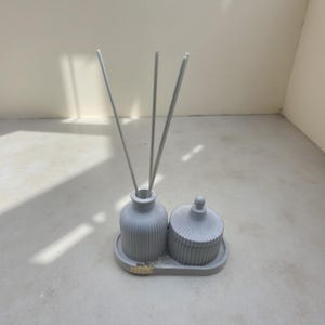 Fluted Cement Reed Diffuser Set | Minimalist Marble Tray, Trinket Jar, Bathroom Decor