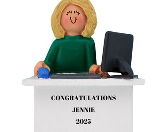 Personalized Office Worker Ornament: Computer User, New Job Gift, Christmas Gift
