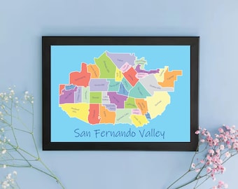 Colorful San Fernando Valley Neighborhood Map - Digital File