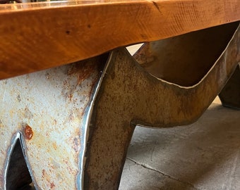 Coffee Table Reclaimed Wood and Steel Wave Den Table