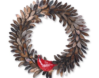 Cardinal Metal Holiday Winter Wreath