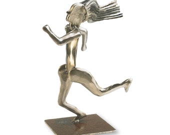 Freestanding Steel Runner Sculpture: Handmade Metal Art