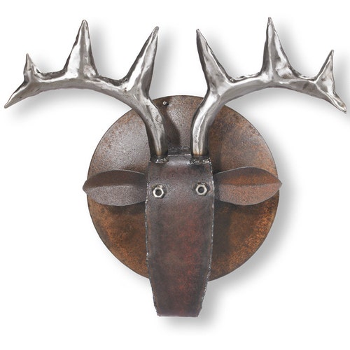 Wall Sculpture Deer Head Art Metal Mounted Animal Head Earth Etsy