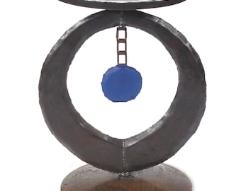 Metal Side Table Blue Circle Tall Statement Furniture