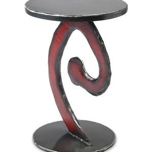 Tall Steel End Table, Reclaimed Metal Side Table, Swirl Design Milk Paint