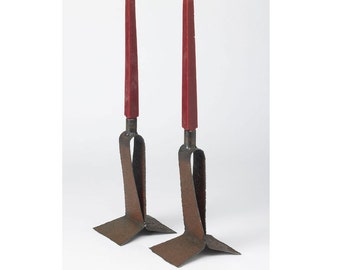 Taper Candle Stands A Set  of Holiday Tablescape Candleholders in Rust Metal