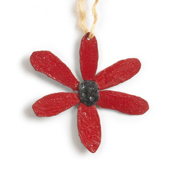 Metal Flower Ornament Red Christmas Holiday Decor Etsy