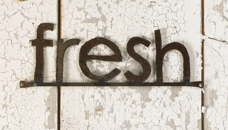 Fresh Wall Sign Metal Typography Kitchen Farmers Market Sign image 1