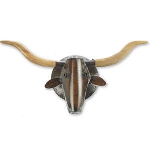 Handcrafted Longhorn Cow Sculpture Wall Art Metal Steel Statement Art