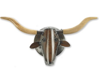 Longhorn Cow Sculpture Wall Art Metal Steel Statement Art