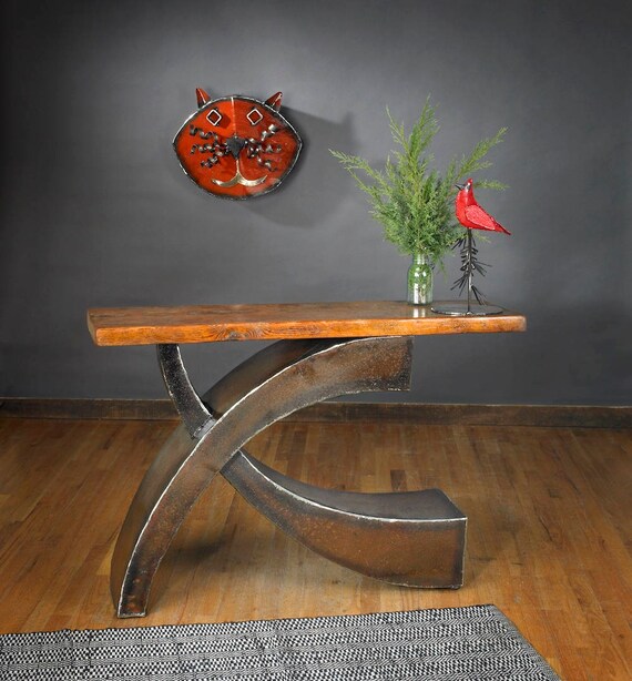 Console Table Wood and Metal Counterbalance Statement Entry Table