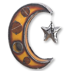 Arte de parede lunar feita à mão em metal recuperado: decoração celestial