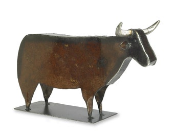 Steel Cow Sculpture Tabletop Art Piece Farmhouse Art