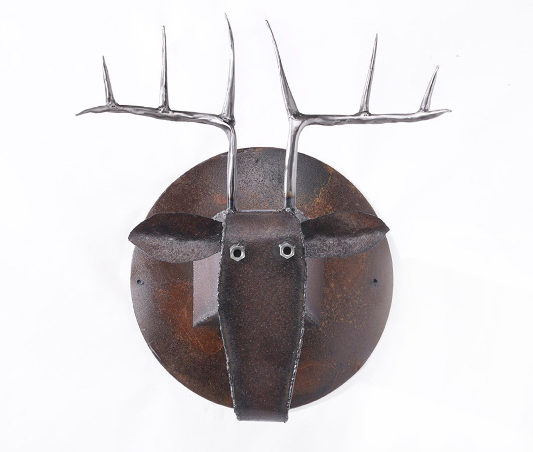 Wall Sculpture Deer Head Art Metal Mounted Animal Head Earth Etsy