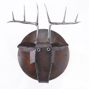 Wall Sculpture Steel Deer Head, 3D Metal Mounted Animal Head, Outdoor Wall Art