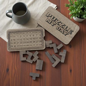 Daily Challenge Puzzle Calendar SVG, Perpetual Desk Calendar with Day of Week, Laser Cut File, Glowforge Brain Teaser, Digital Download,