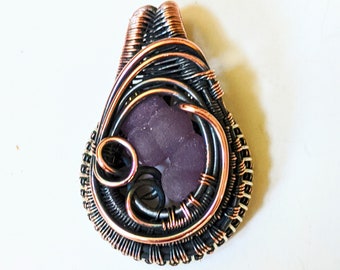 Grape Agate- Wire-wrapped Pendant - Copper with Silver