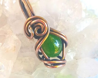 JADE - Thumbnail Wire-wrapped Pendant #010 - Nephrite Jade- Copper