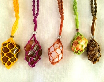 Stone Pouch Necklaces- *Interchangable* - Full Clasp- High-quality Handcrafted- Waxed Poly- Durability +