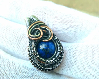 Lapis Lazuli- Wire-wrapped Pendant- Sterling Silver with Copper