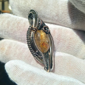 Rutilated Quartz- Wire-wrapped Pendant- Sterling Silver-Copper-Bronze