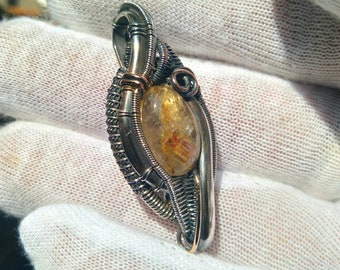 Rutilated Quartz- Wire-wrapped Pendant- Sterling Silver-Copper-Bronze