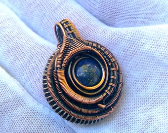 Lapis Lazuli- Wire-wrapped Pendant- Solid Copper