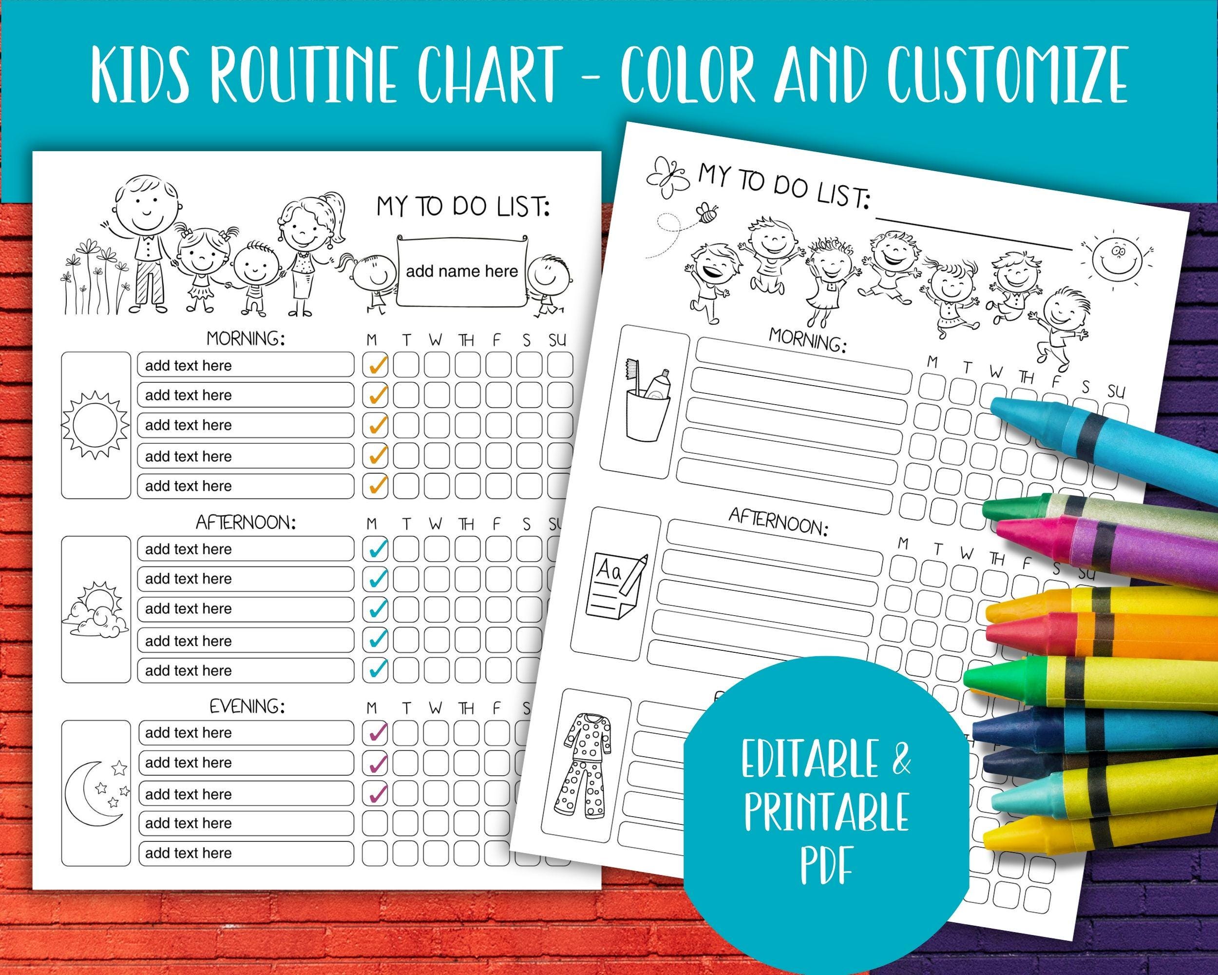 Kids Daily Routine Chart Printable | Morning Afternoon Evening Schedule ...