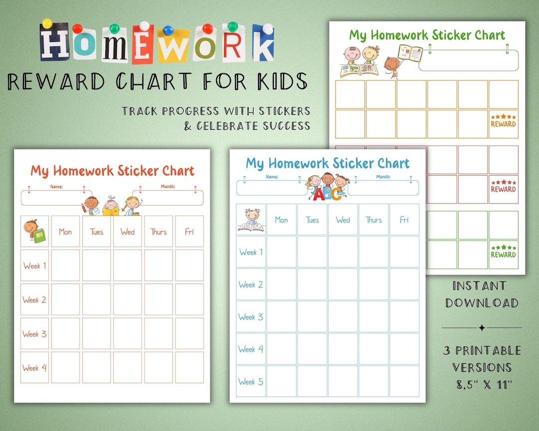 Behavior Chart for Kids Printable - Homework Reward System, Sticker ...