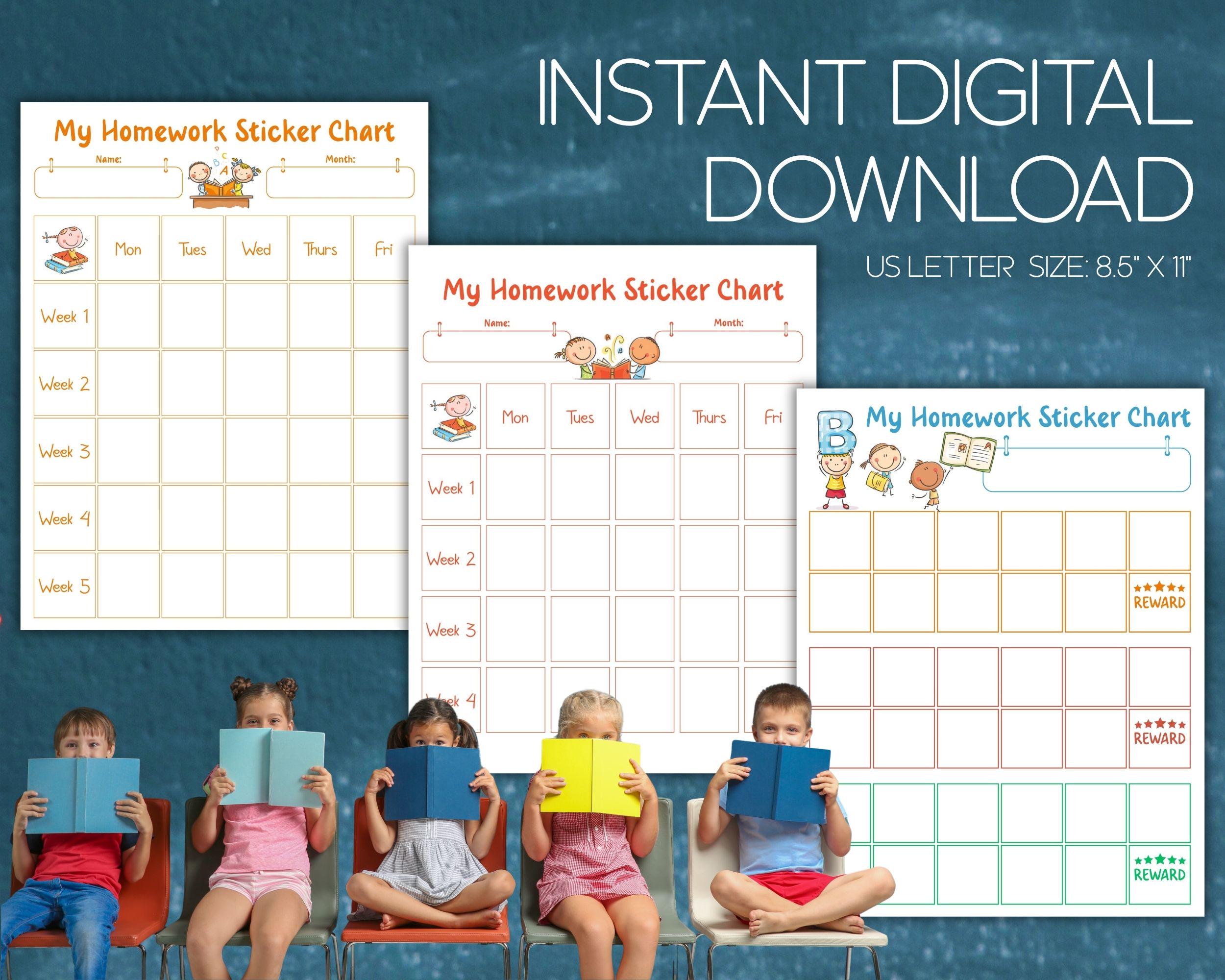 Homework Reward Chart Printable – Kids Sticker Tracker & Student ...