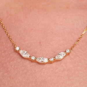 Marquise Trio Diamond Necklace Moissanite Diamond Necklace 18K Gold Chain Necklace Gold Vermeil Necklace Minimalist Necklace Dainty Necklace