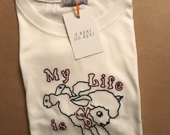 My Life is Crap sheep T-shirt embroidery
