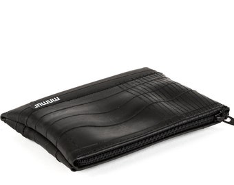 Recycled inner tube pouch with black zipper. Vegan coin purse handmade in Italy. Cycle Wallet Gift.