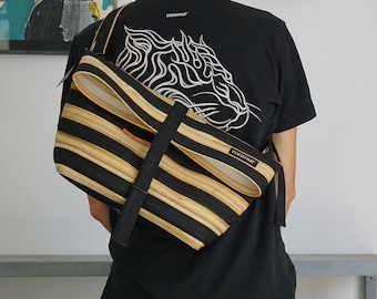 Recycled Bike Tire Messenger Bag: Handmade Waterproof Vegan Crossbody