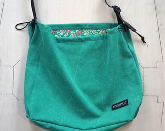 Upcycled Sun-Faded Green Cotton Tote Bag: Handmade Vintage Shoulder Bag