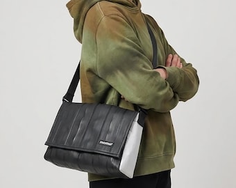 Waterproof Messenger Bag – Upcycled Bicycle Inner Tube • Fits 13″ Laptop • Vegan, Handmade in Italy