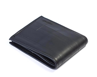 Cartera delgada hecha con tubo de bicicleta reciclado y bolsillo para monedas – Tarjetero minimalista hecho a mano