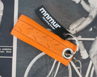 Keychain // Made from recycled bike tyre // Orange color