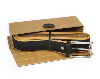Handmade Recycled Bicycle Tire Belt: Vegan Rubber Belt, Black Color. Gift packaging