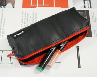 Upcycled Bike Inner Tube Pencil Case with Red YKK Zip | Handmade Eco-Friendly Pouch