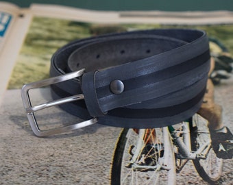 Recycled tire belt handmade in Italy. Gray and Black  belt for men.