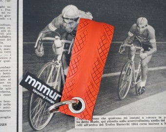 Red Keychain made from recycled racing bike tyre // Best Gifts for Cyclists