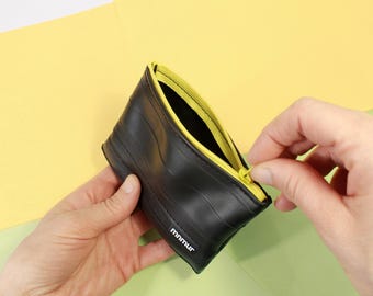 Monedero con cámara de bicicleta reciclada: bolsa duradera y suave con cremallera para monedas, dinero en efectivo y billetes: billetera ecológica, cámara de bicicleta reciclada, regalo único